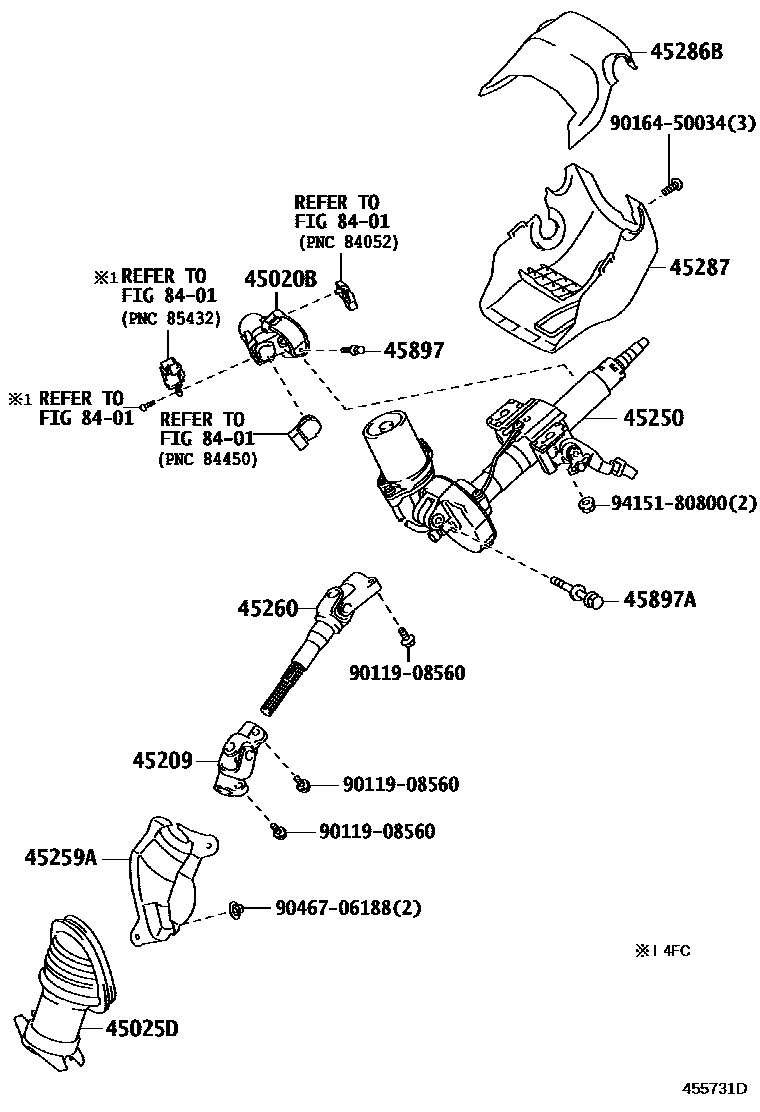 Toyota YARIS Steering Column & Shaft EPC diagram — 455731D