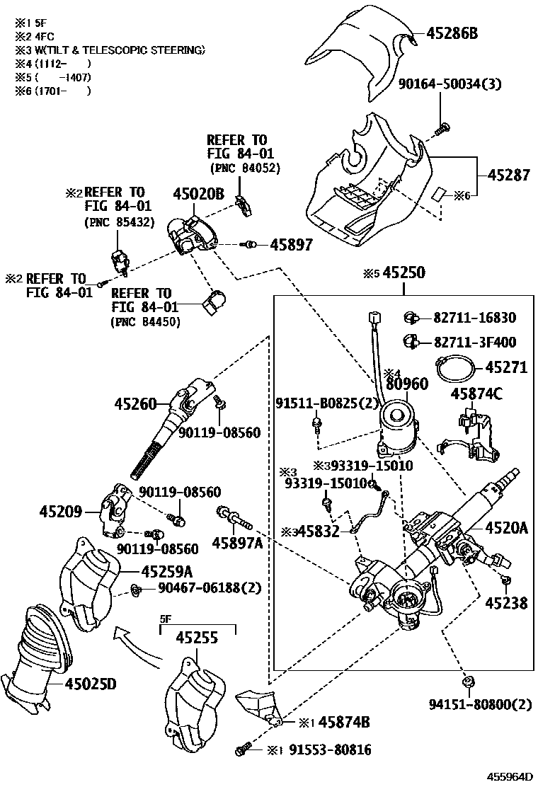 Toyota YARIS Steering Column & Shaft EPC diagram — 455964D