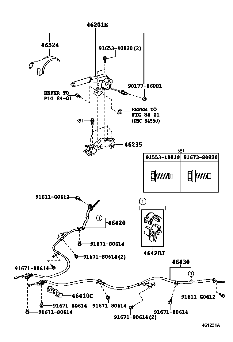 Toyota YARIS Parking Brake & Cable EPC diagram — 461231A