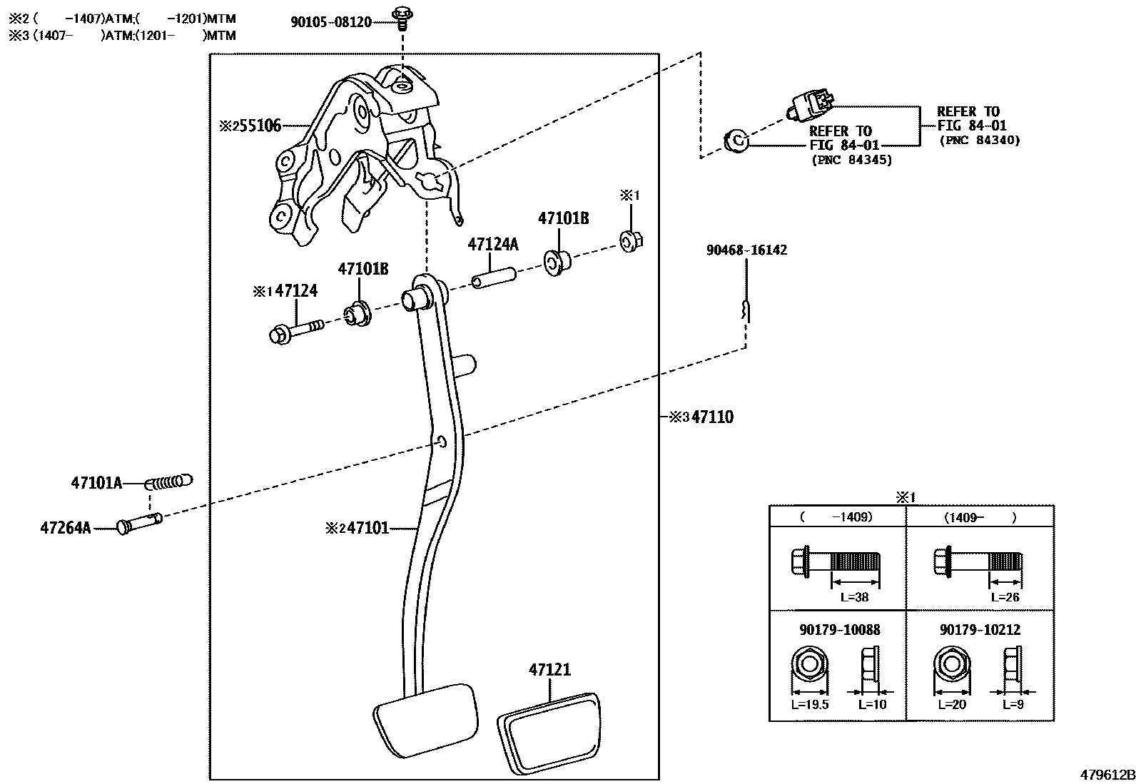 Toyota YARIS Brake Pedal & Bracket EPC diagram — 479612B
