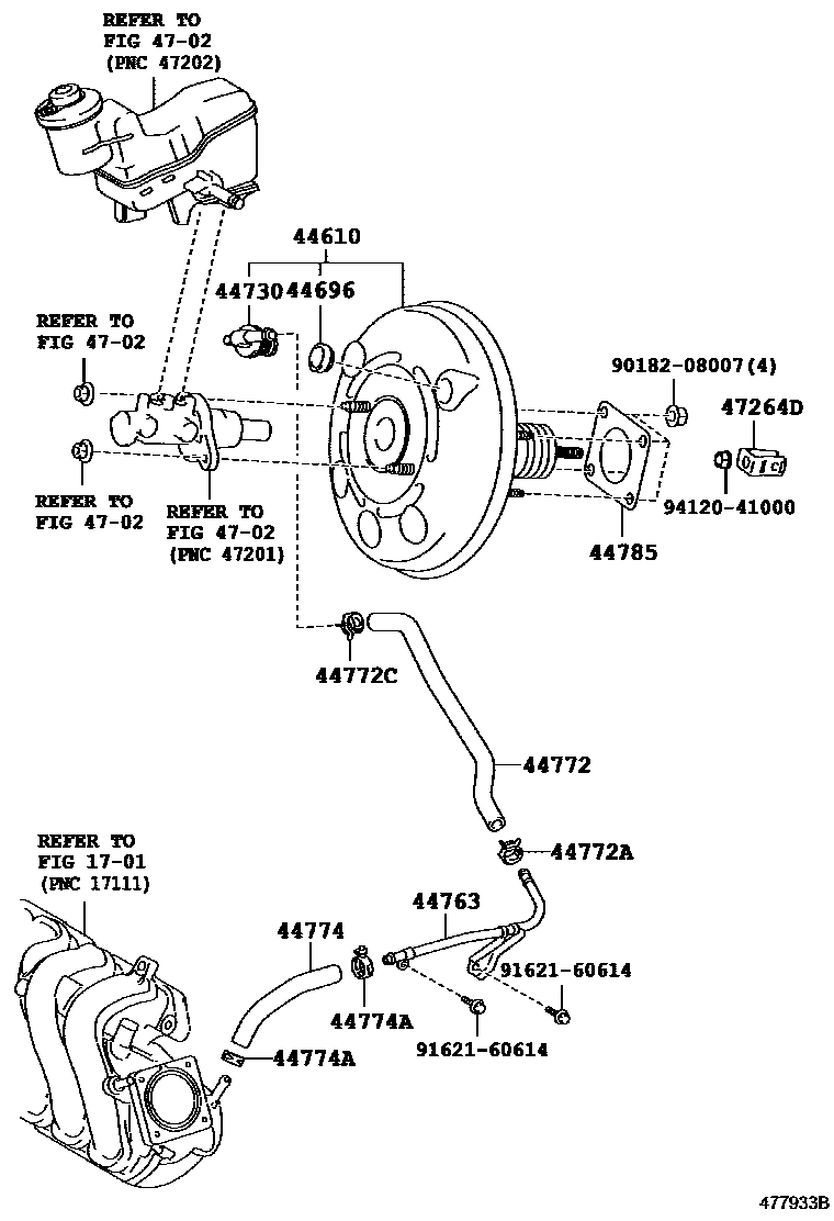 Toyota YARIS 制动助力器和真空管 EPC diagram — 477933B