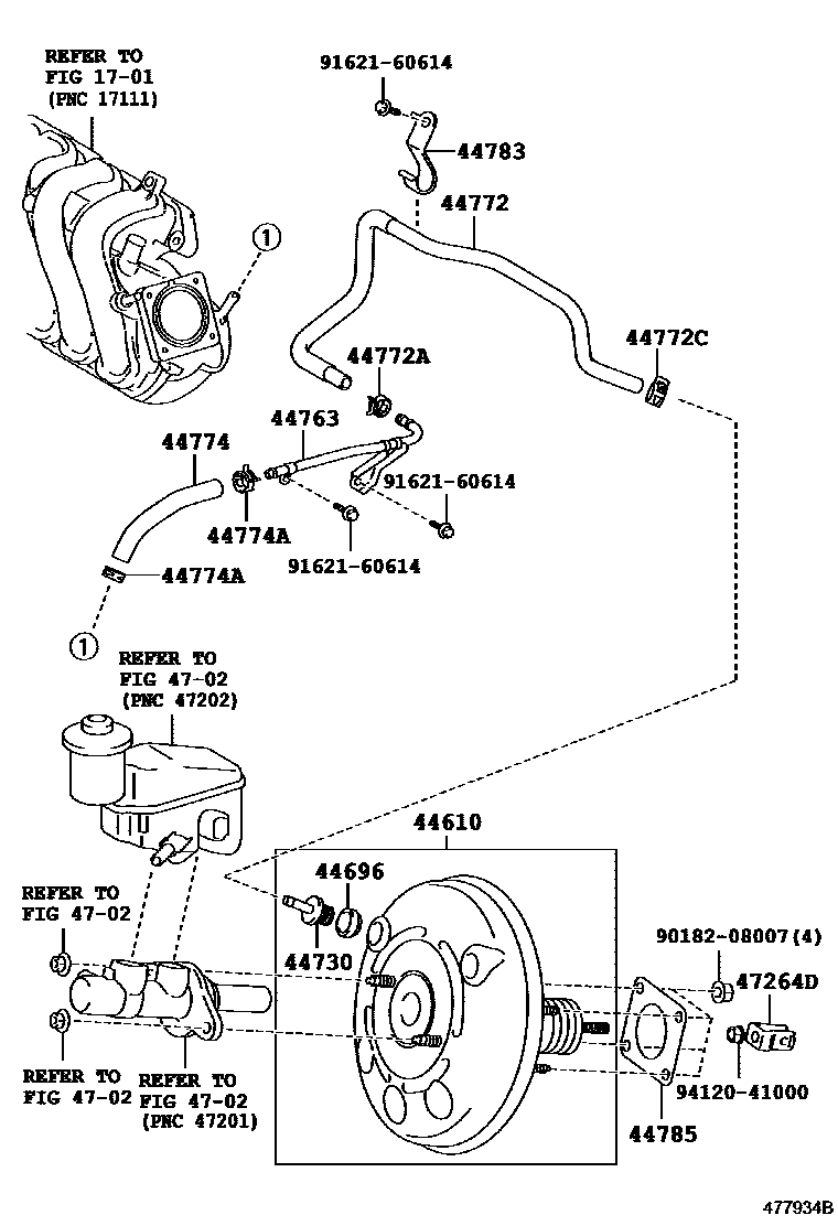 Toyota YARIS 制动助力器和真空管 EPC diagram — 477934B