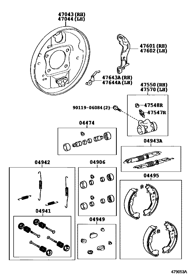 Toyota YARIS 后鼓式制动器分泵和底板 EPC diagram — 479053A