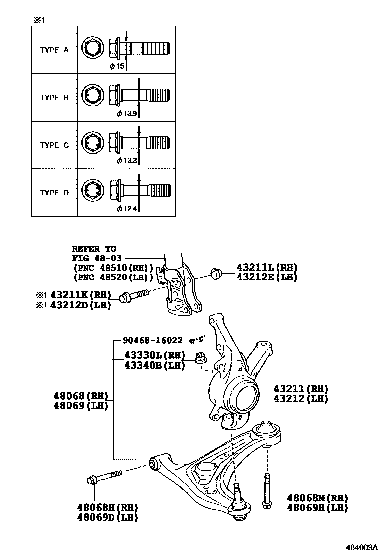 Toyota YARIS 前桥控制臂和转向节 EPC diagram — 484009A