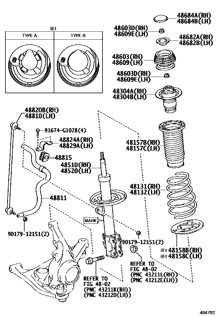 Toyota YARIS Front Spring & Shock Absorber EPC diagram — 484702
