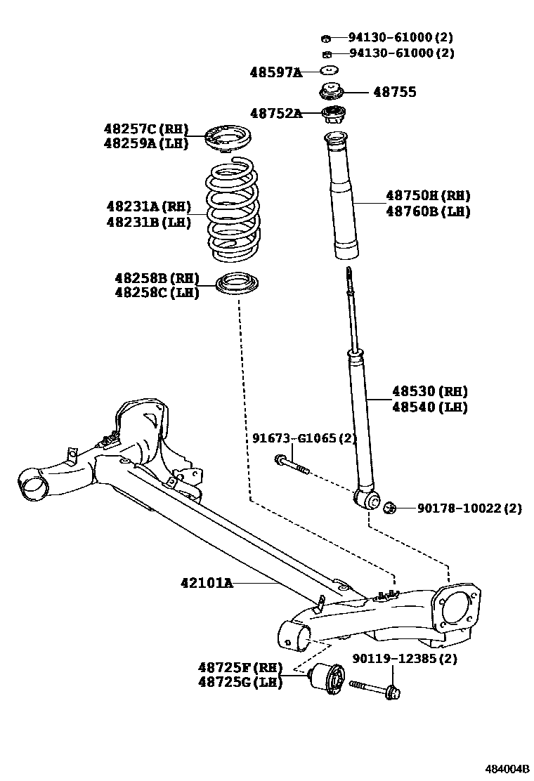 Toyota YARIS Rear Spring & Shock Absorber EPC diagram — 484004B
