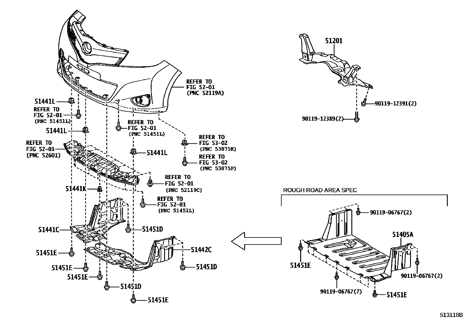 Toyota YARIS 悬架横梁和发动机底罩 EPC diagram — 513118B