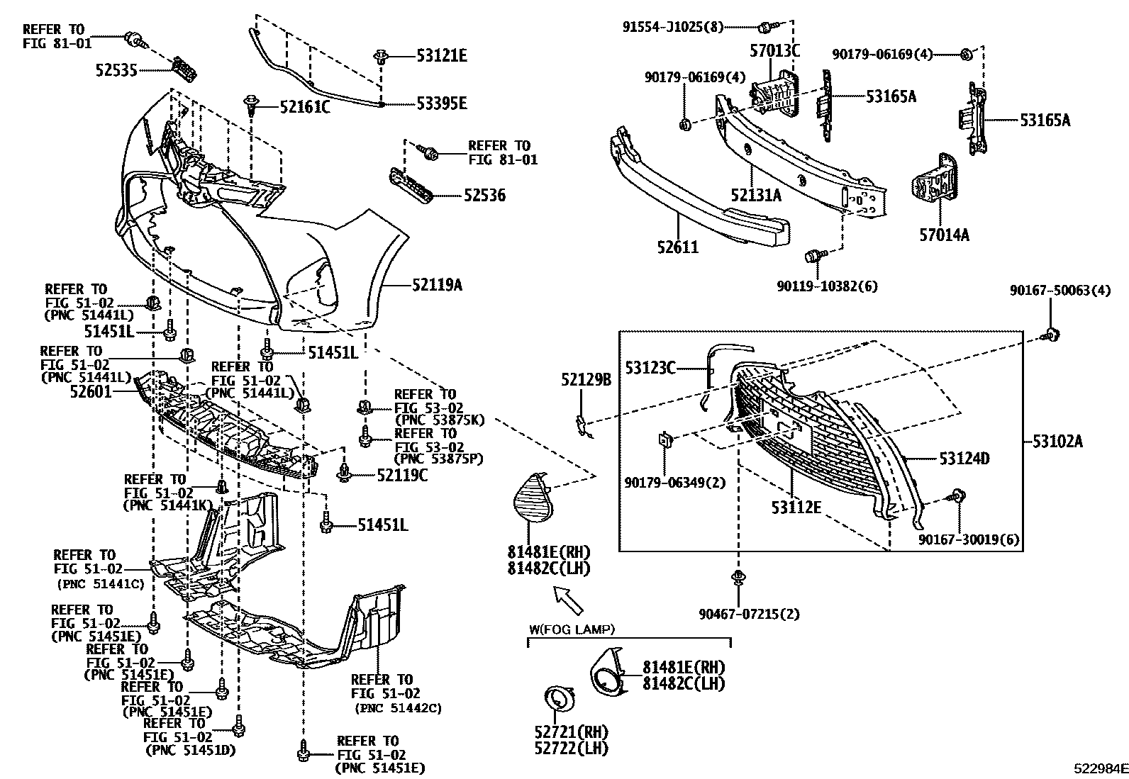 Toyota YARIS 前保险杠及附件 EPC diagram — 522984E