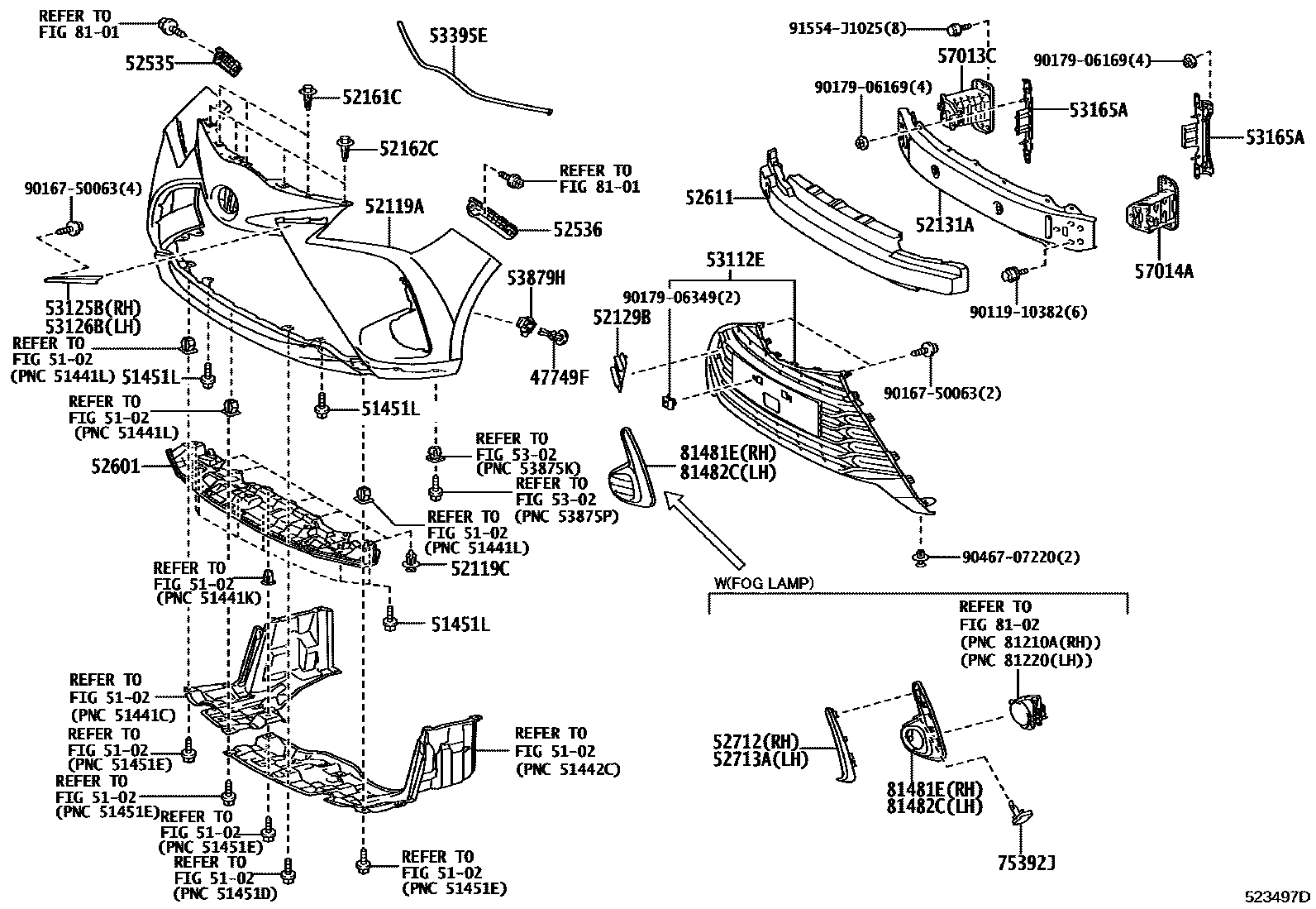 Toyota YARIS 前保险杠及附件 EPC diagram — 523497D