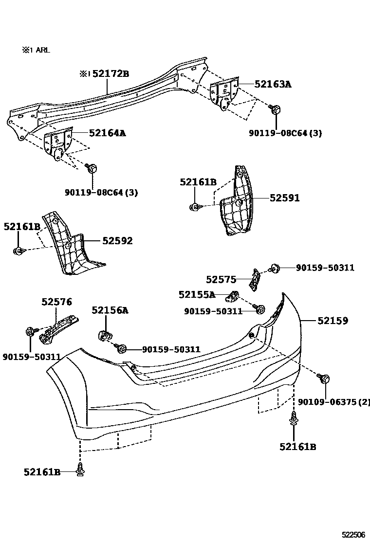 Toyota YARIS 后保险杠及附件 EPC diagram — 522506
