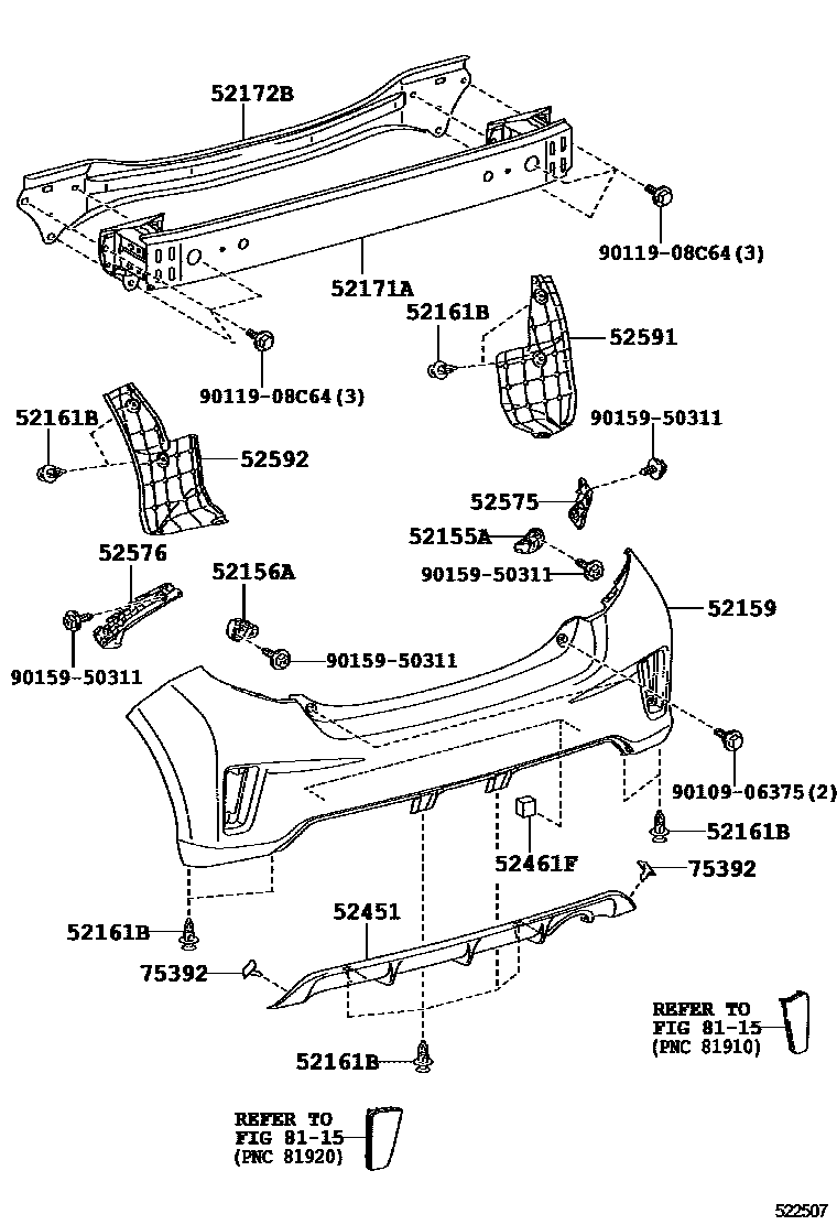 Toyota YARIS 后保险杠及附件 EPC diagram — 522507