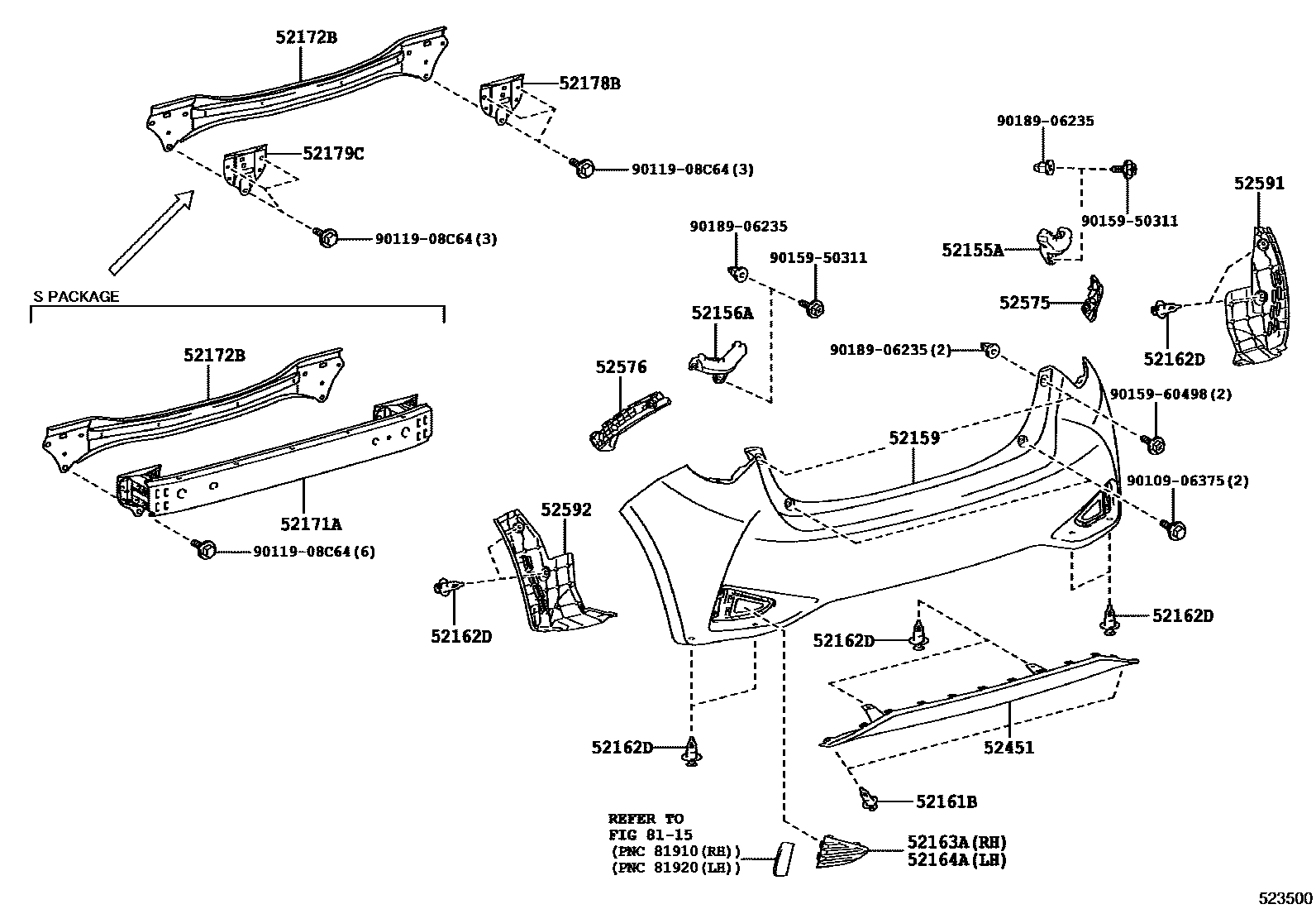 Toyota YARIS 后保险杠及附件 EPC diagram — 523500