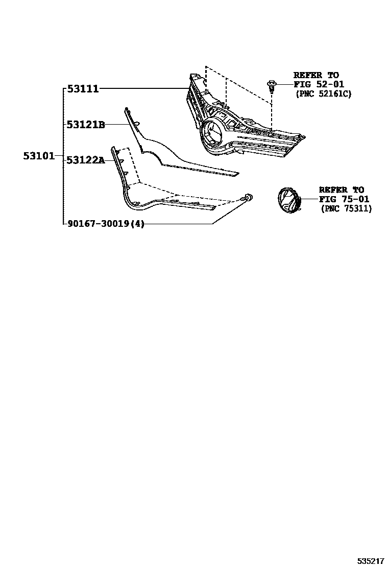 Toyota YARIS radiator grille EPC diagram — 535217