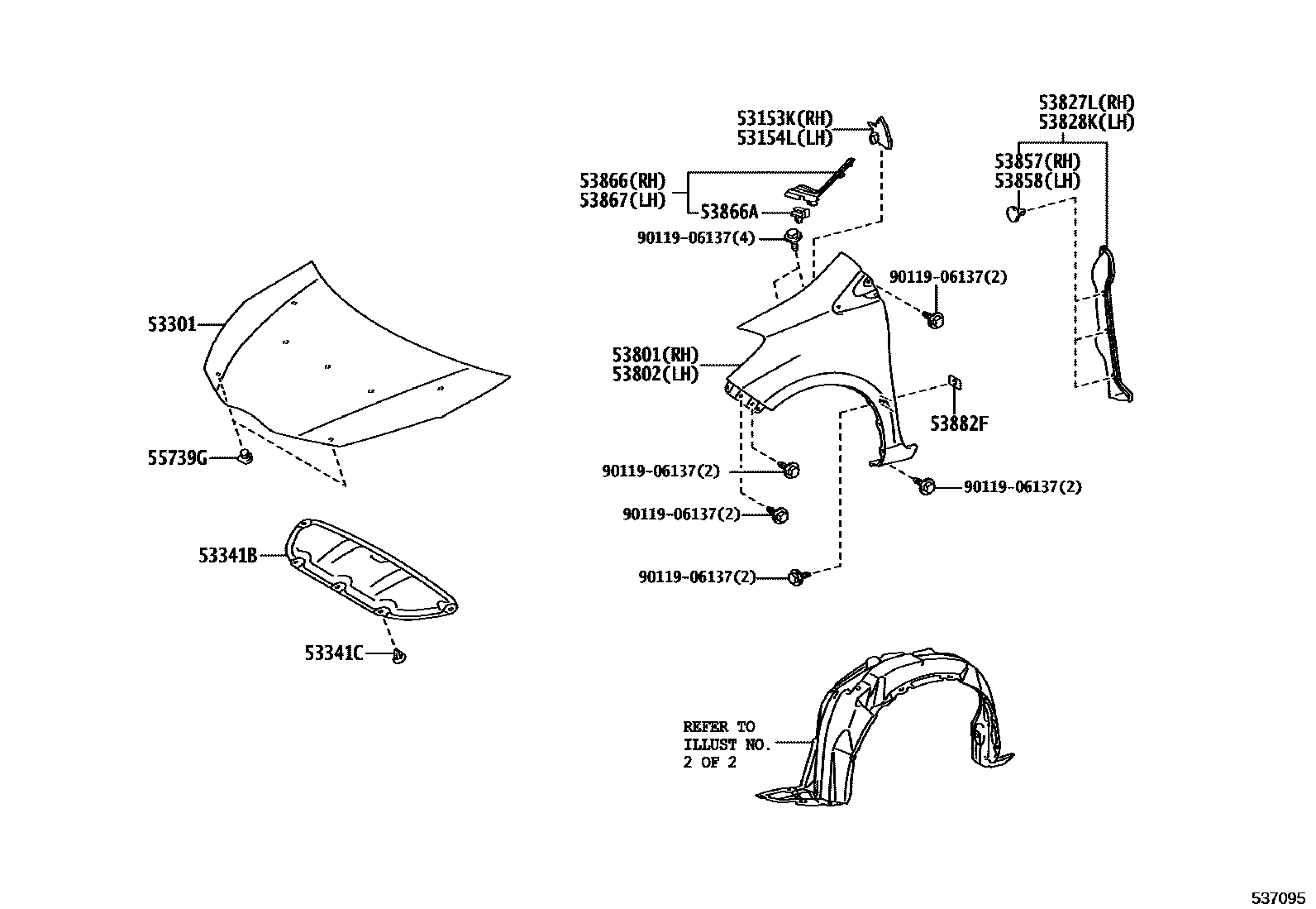 Toyota YARIS 发动机盖和前翼子板 EPC diagram — 537095