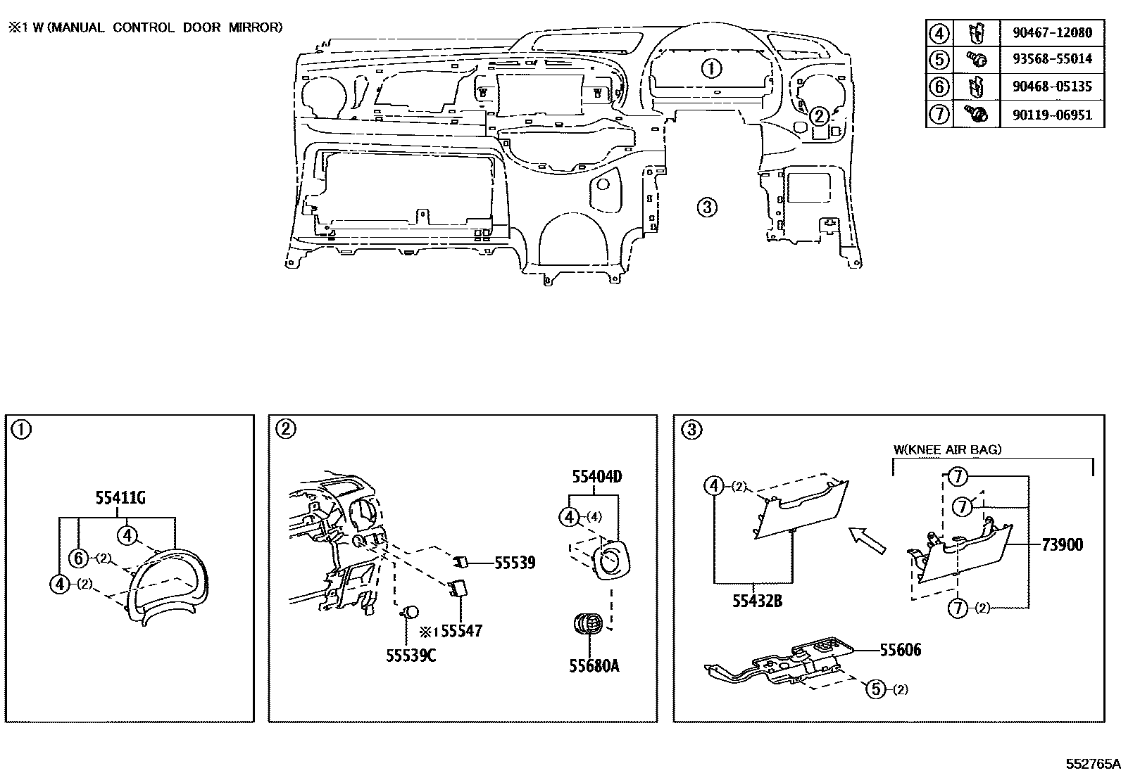 Toyota YARIS 仪表板和手套箱 EPC diagram — 552765A