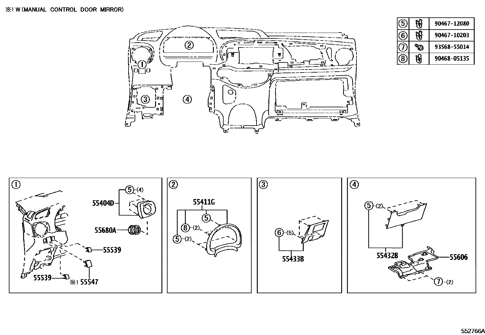 Toyota YARIS 仪表板和手套箱 EPC diagram — 552766A