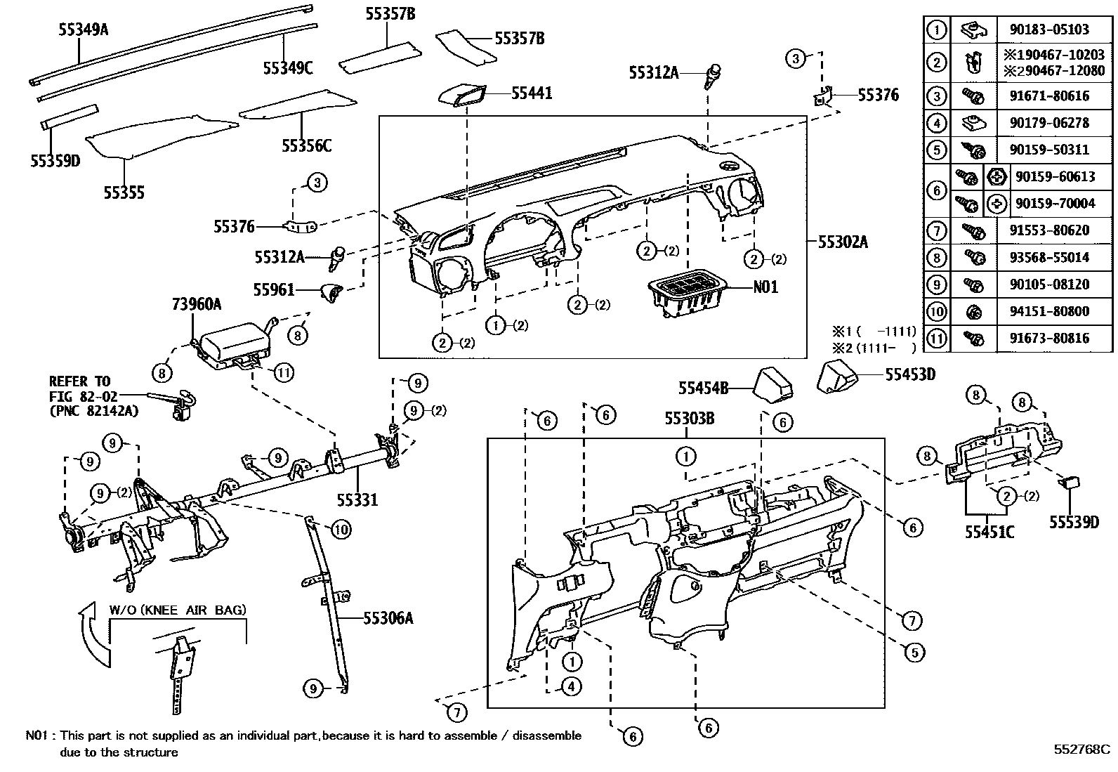 Toyota YARIS 仪表板和手套箱 EPC diagram — 552768C