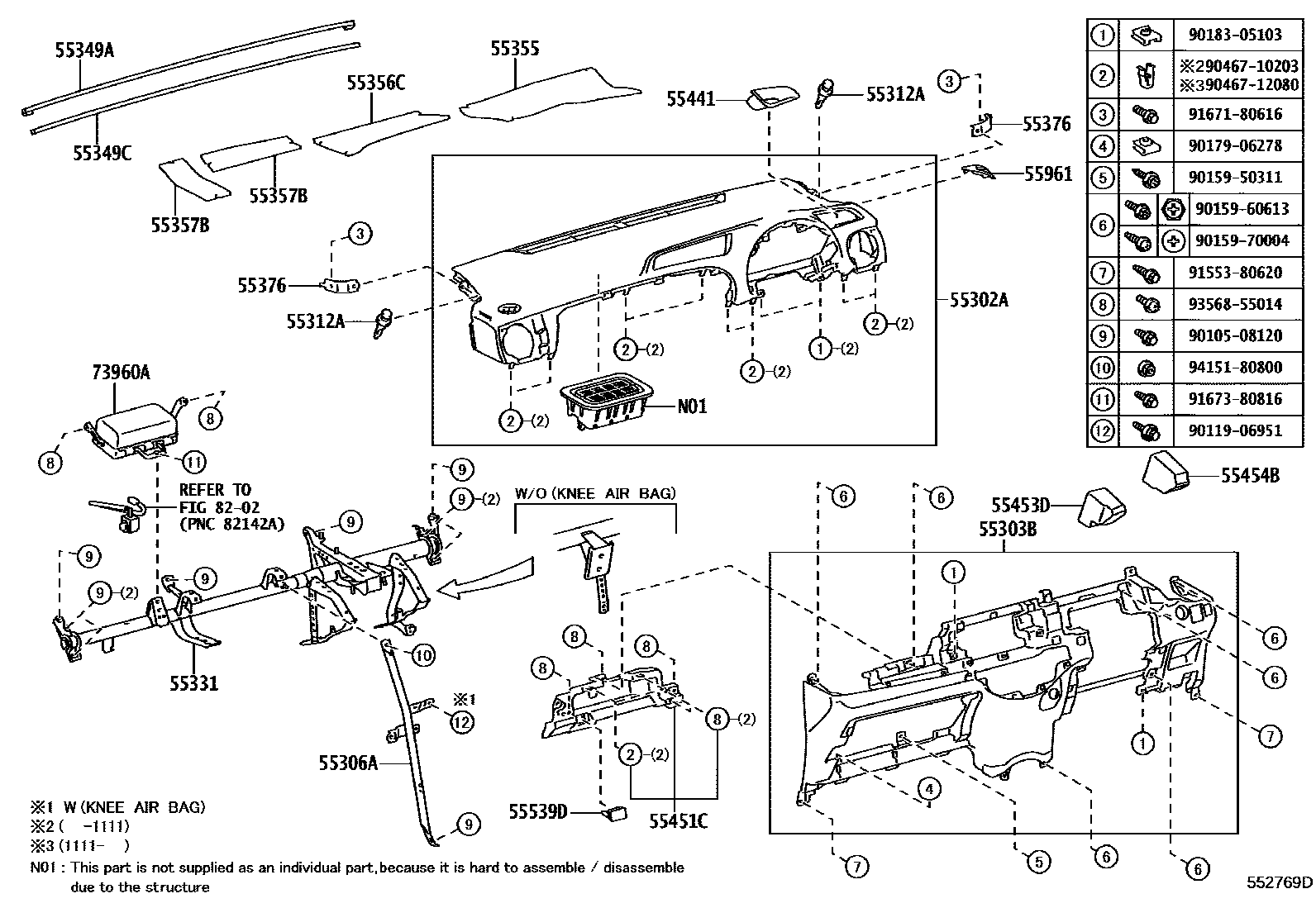 Toyota YARIS 仪表板和手套箱 EPC diagram — 552769D