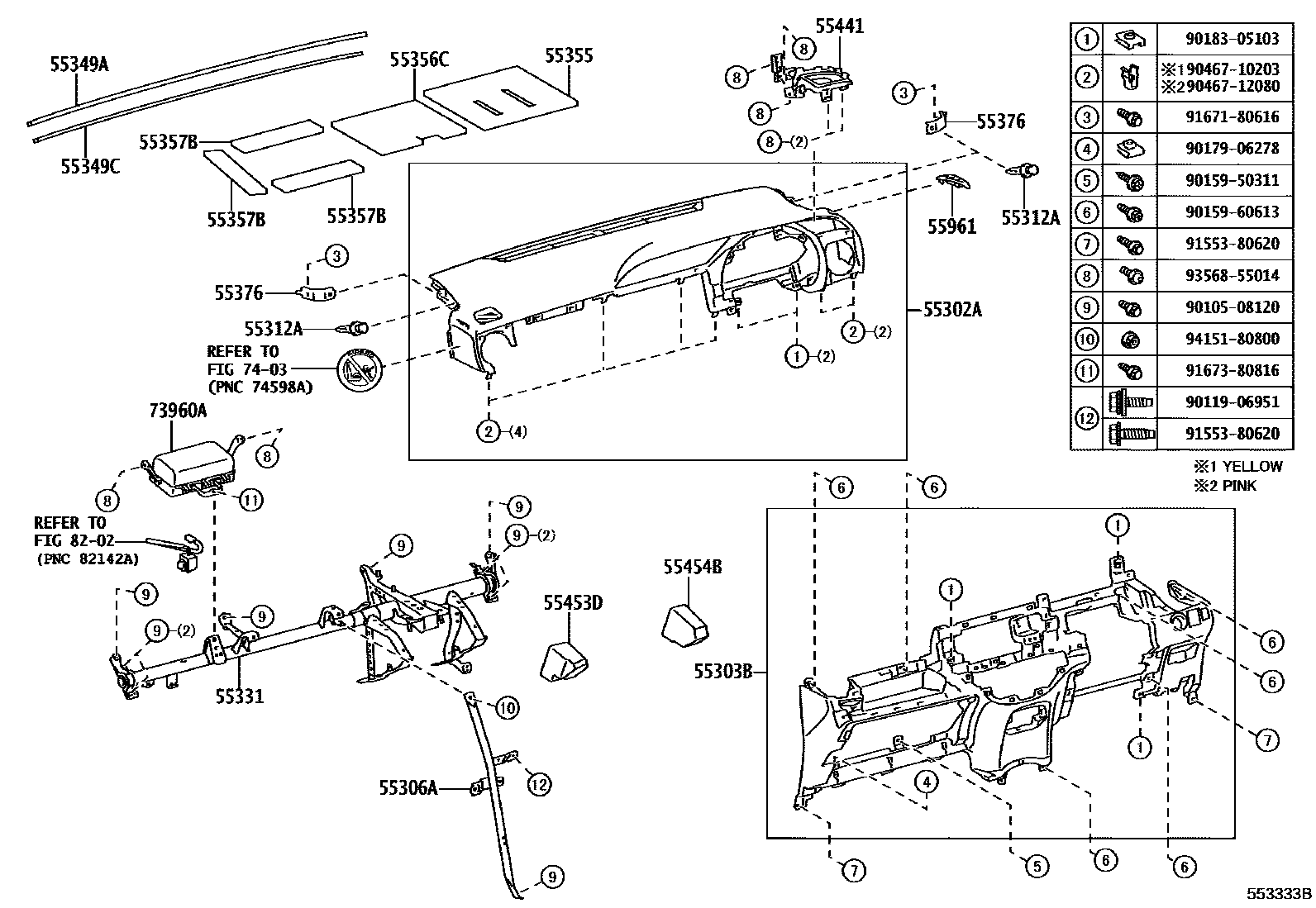 Toyota YARIS 仪表板和手套箱 EPC diagram — 553333B