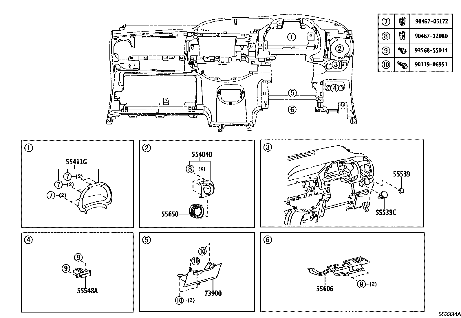 Toyota YARIS 仪表板和手套箱 EPC diagram — 553334A