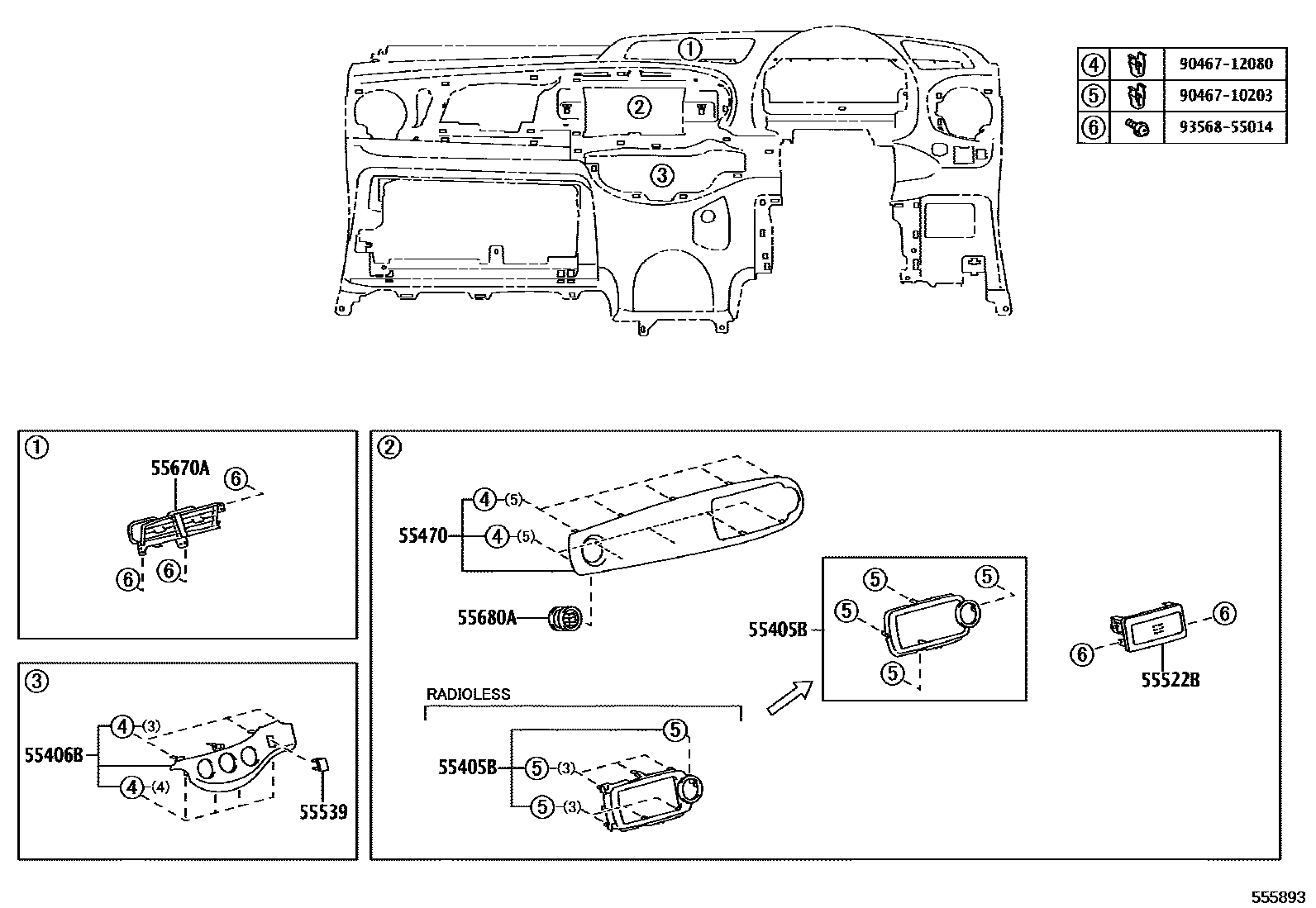 Toyota YARIS 仪表板和手套箱 EPC diagram — 555893