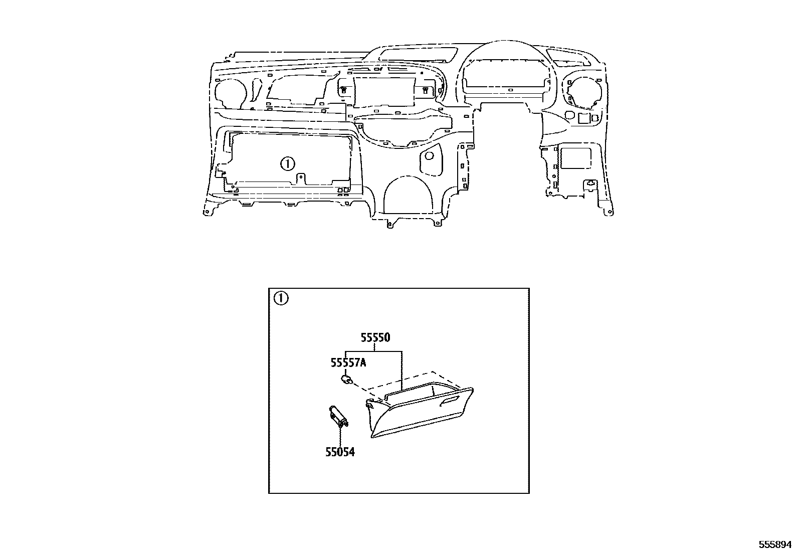 Toyota YARIS 仪表板和手套箱 EPC diagram — 555894
