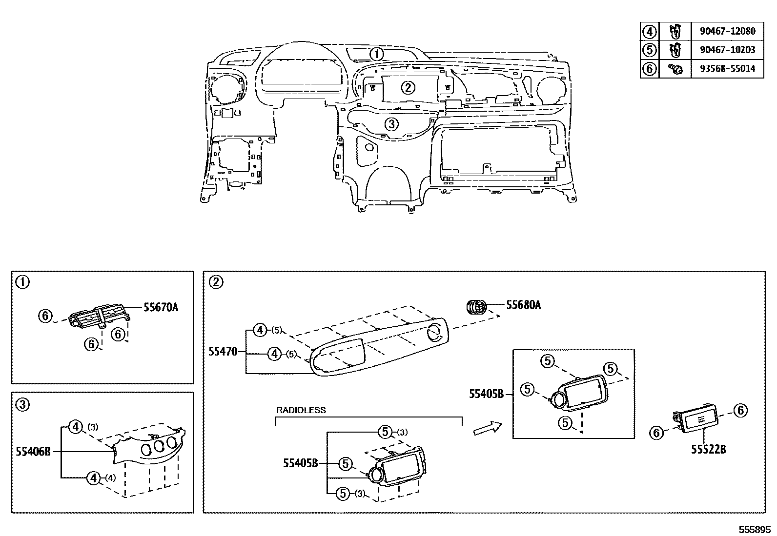 Toyota YARIS 仪表板和手套箱 EPC diagram — 555895