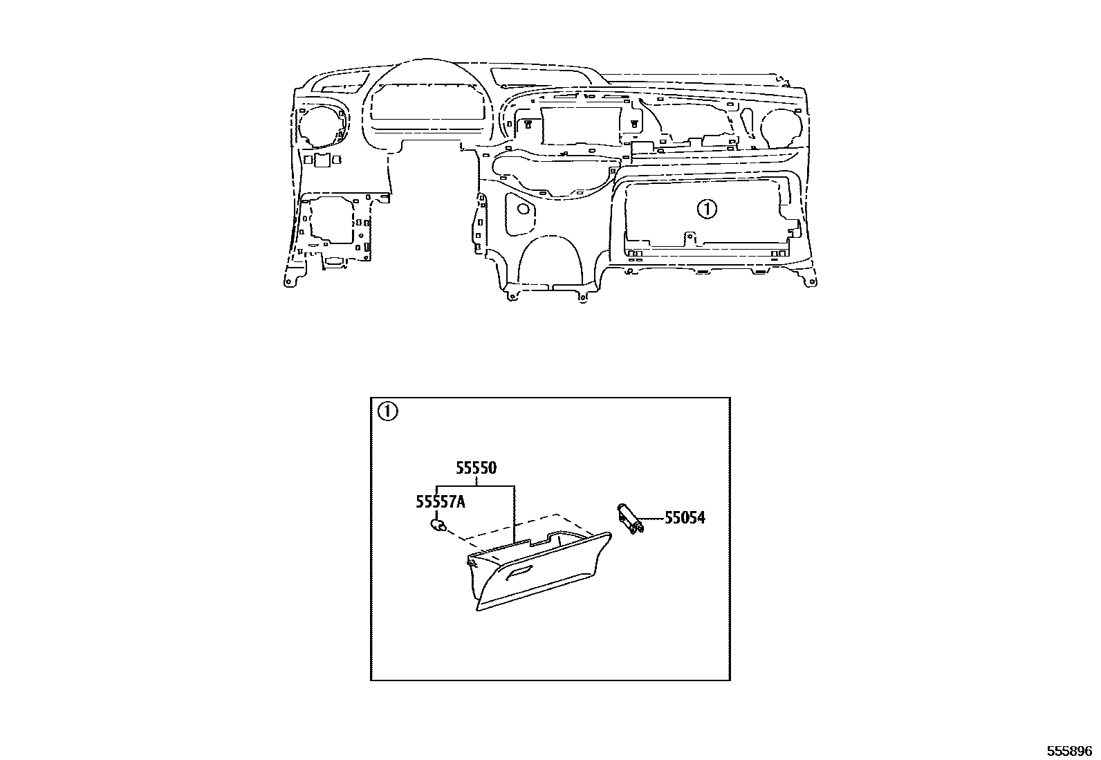 Toyota YARIS 仪表板和手套箱 EPC diagram — 555896