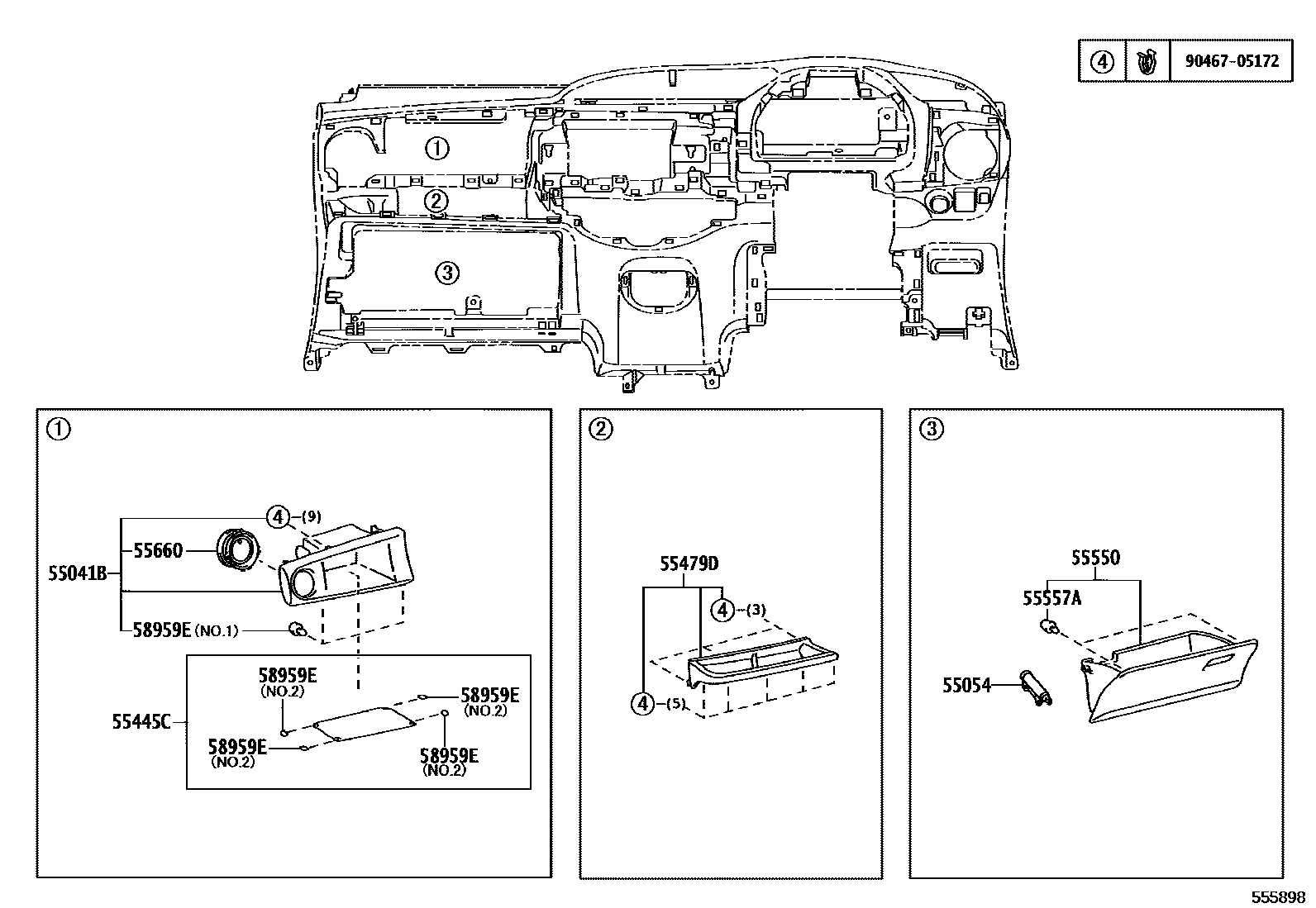 Toyota YARIS 仪表板和手套箱 EPC diagram — 555898