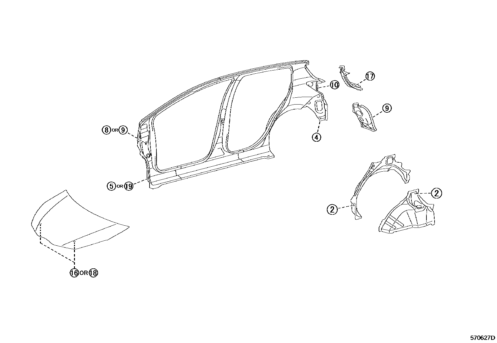 Toyota YARIS hole plug EPC diagram — 570627D