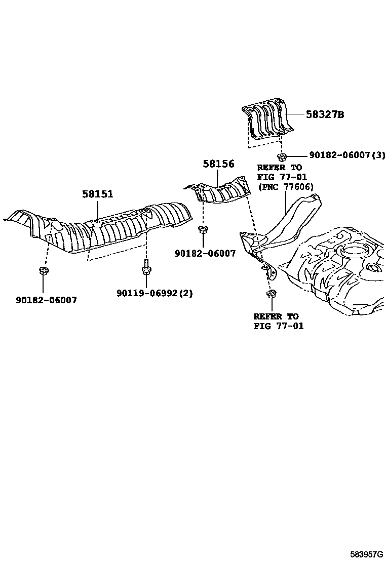 Toyota YARIS 地板隔热垫 EPC diagram — 583957H