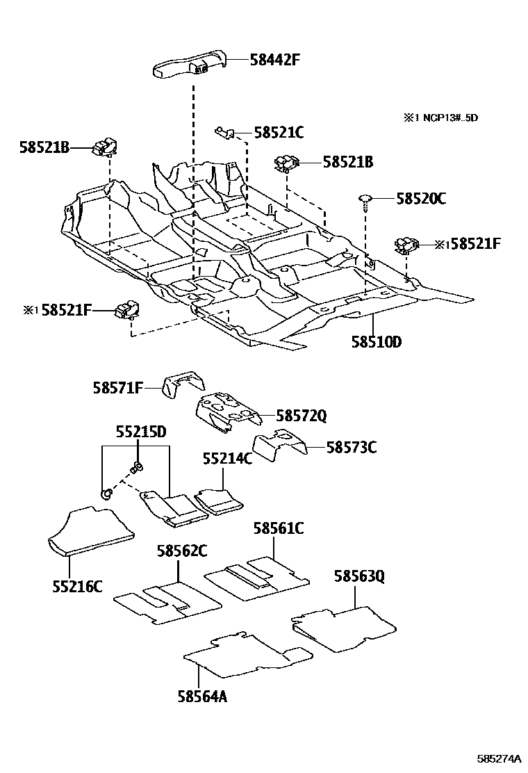 Toyota YARIS 地板垫和地毯 EPC diagram — 585274A