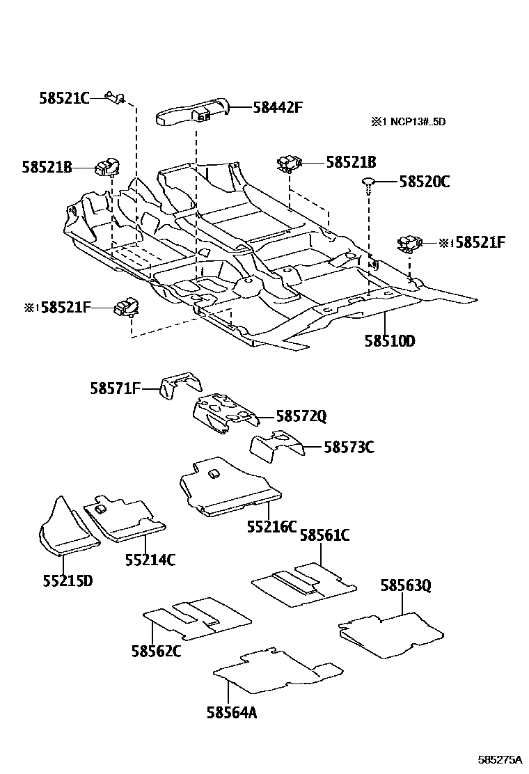 Toyota YARIS 地板垫和地毯 EPC diagram — 585275A