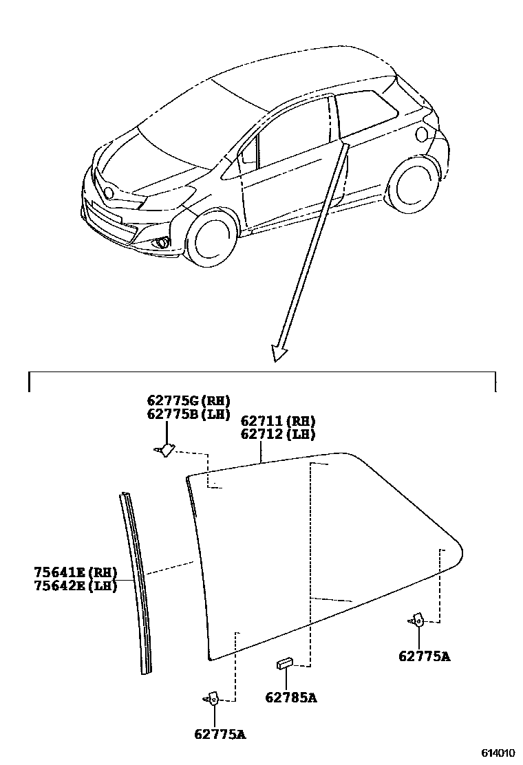 Toyota YARIS 角窗 EPC diagram — 614010