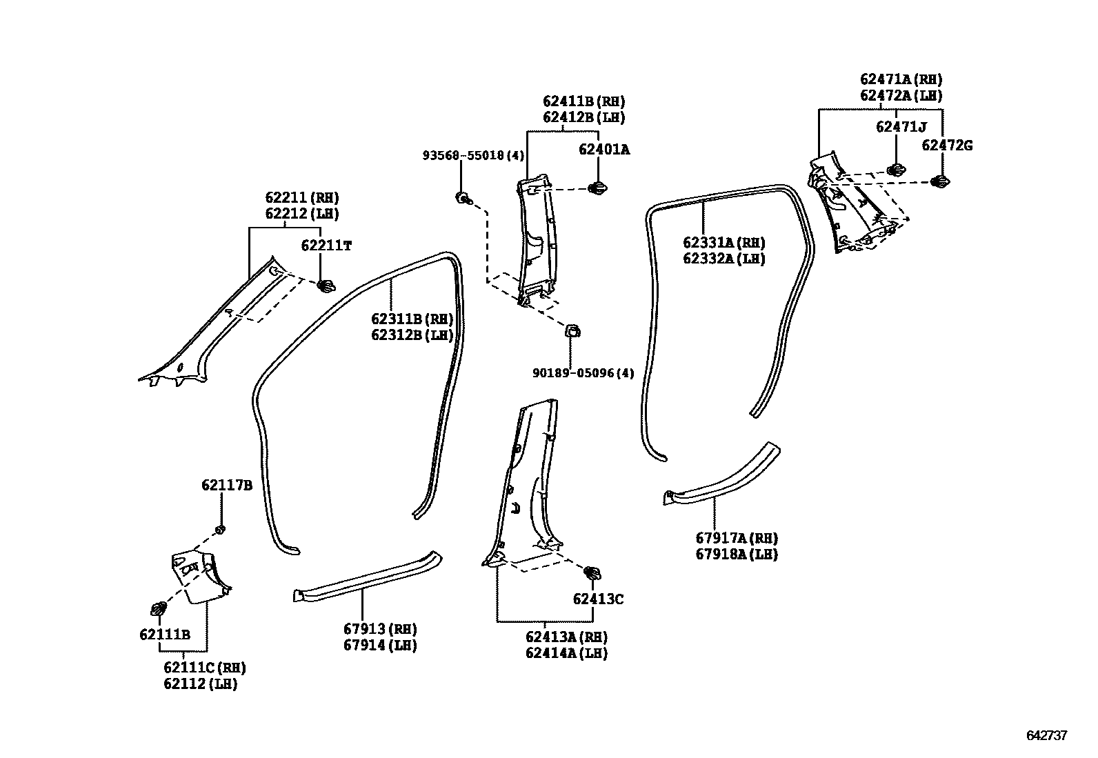 Toyota YARIS 内饰板和车门防水胶条 EPC diagram — 642737