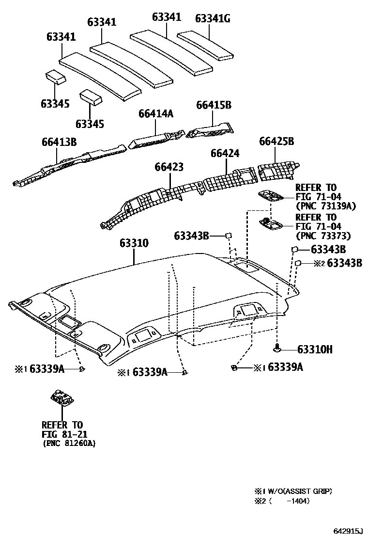 Toyota YARIS 车顶内衬和消声垫 EPC diagram — 642915J
