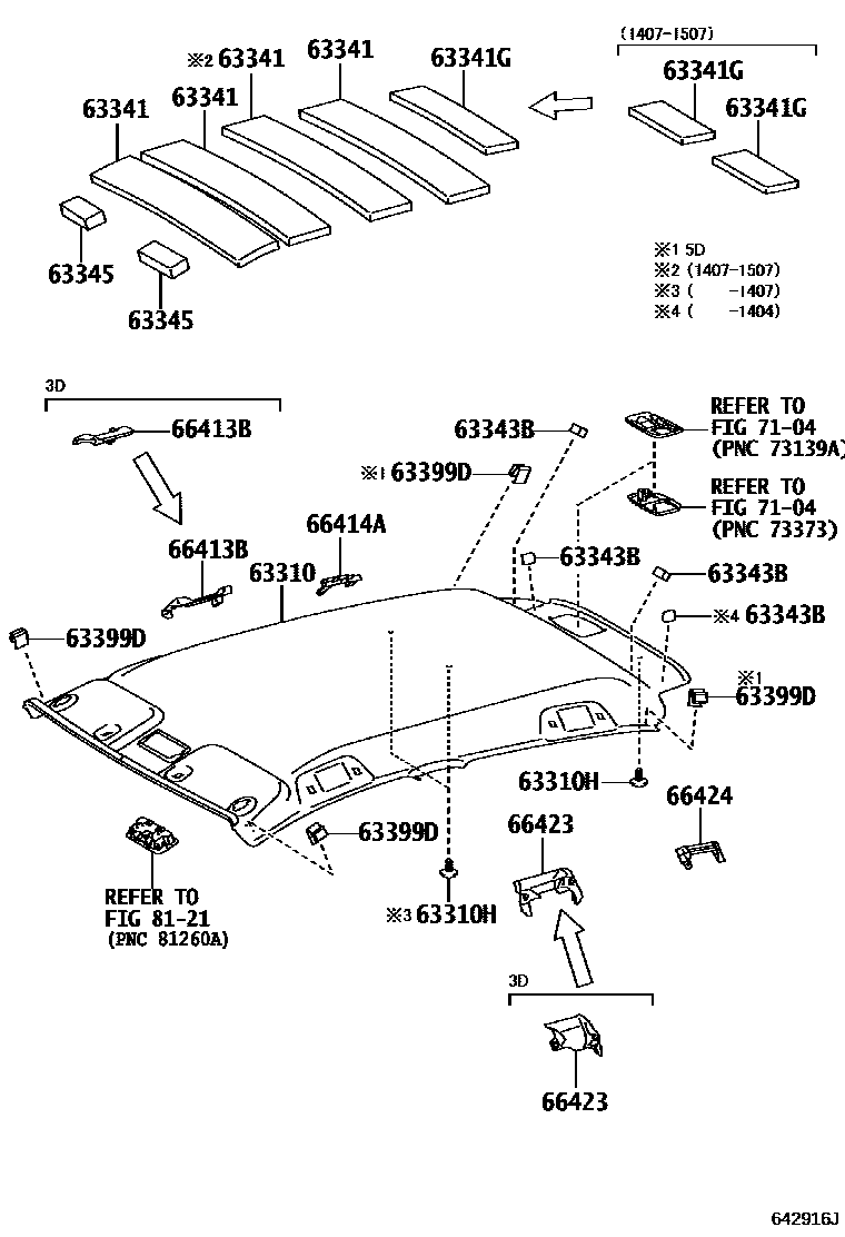 Toyota YARIS 车顶内衬和消声垫 EPC diagram — 642916J