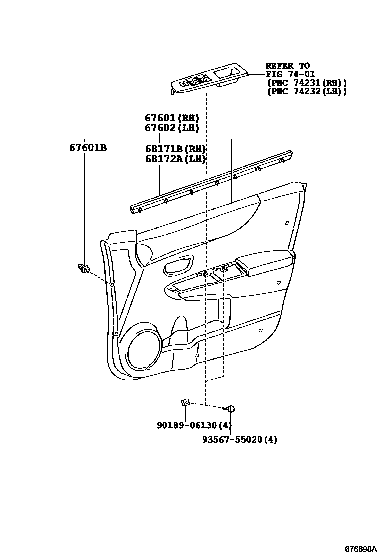 Toyota YARIS 前门板和前门玻璃 EPC diagram — 676698A