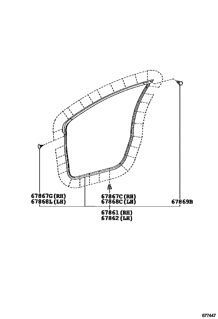 Toyota YARIS 前门板和前门玻璃 EPC diagram — 677447