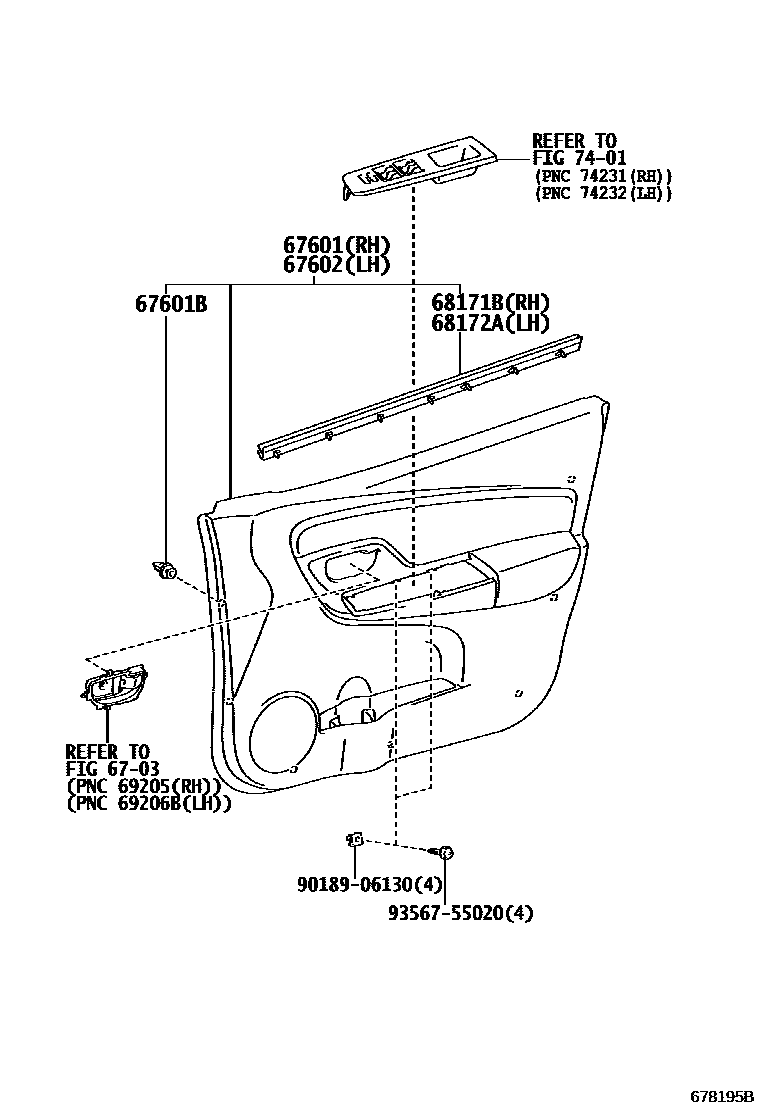 Toyota YARIS 前门板和前门玻璃 EPC diagram — 678195B