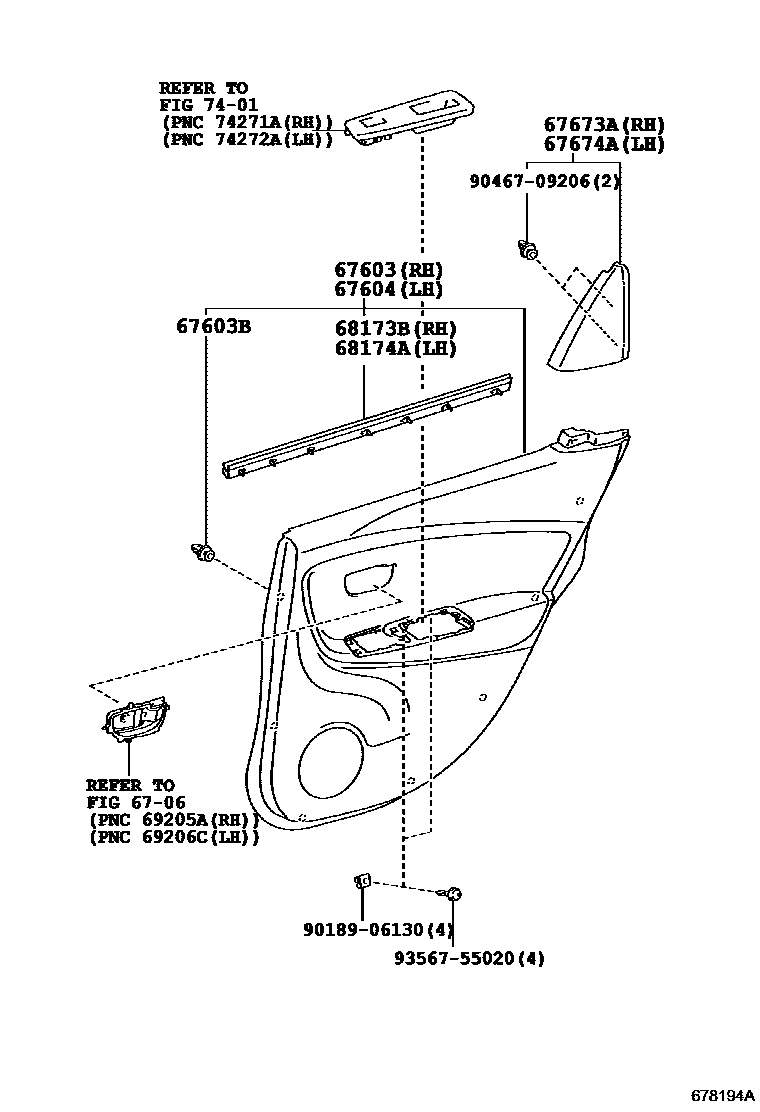 Toyota YARIS 后门板和后门玻璃 EPC diagram — 678194A