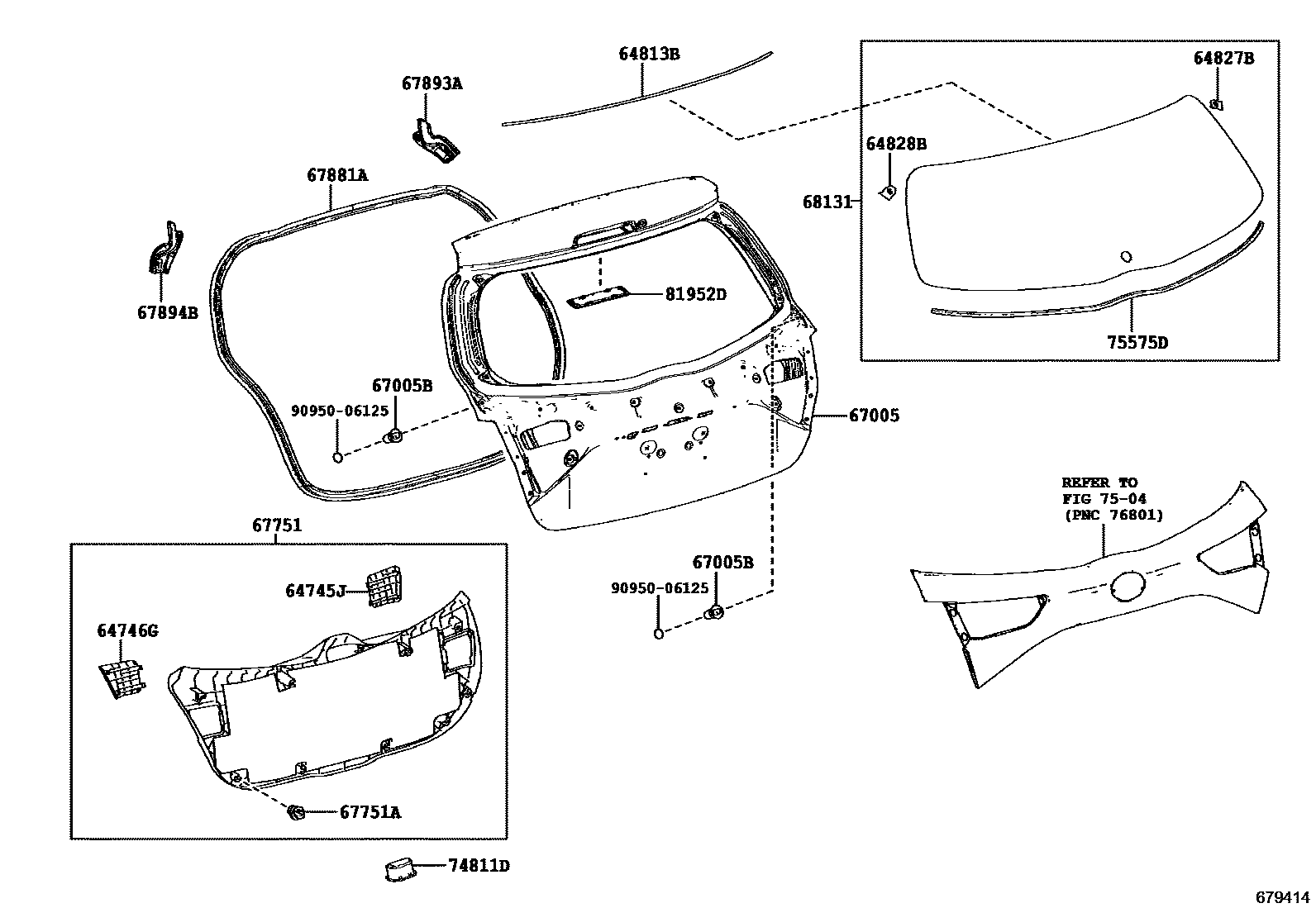 Toyota YARIS 背门板和背门玻璃 EPC diagram — 679414