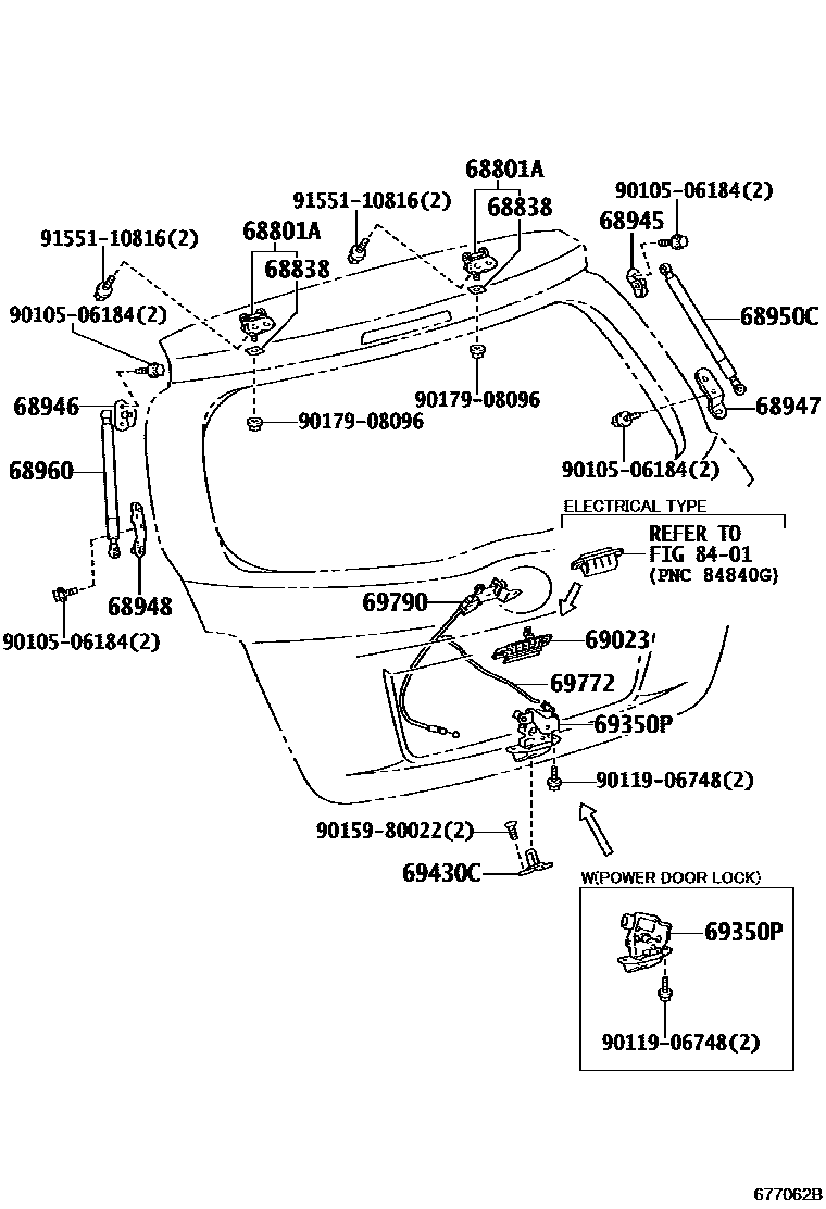 Toyota YARIS 背门锁和背门把手 EPC diagram — 677062B