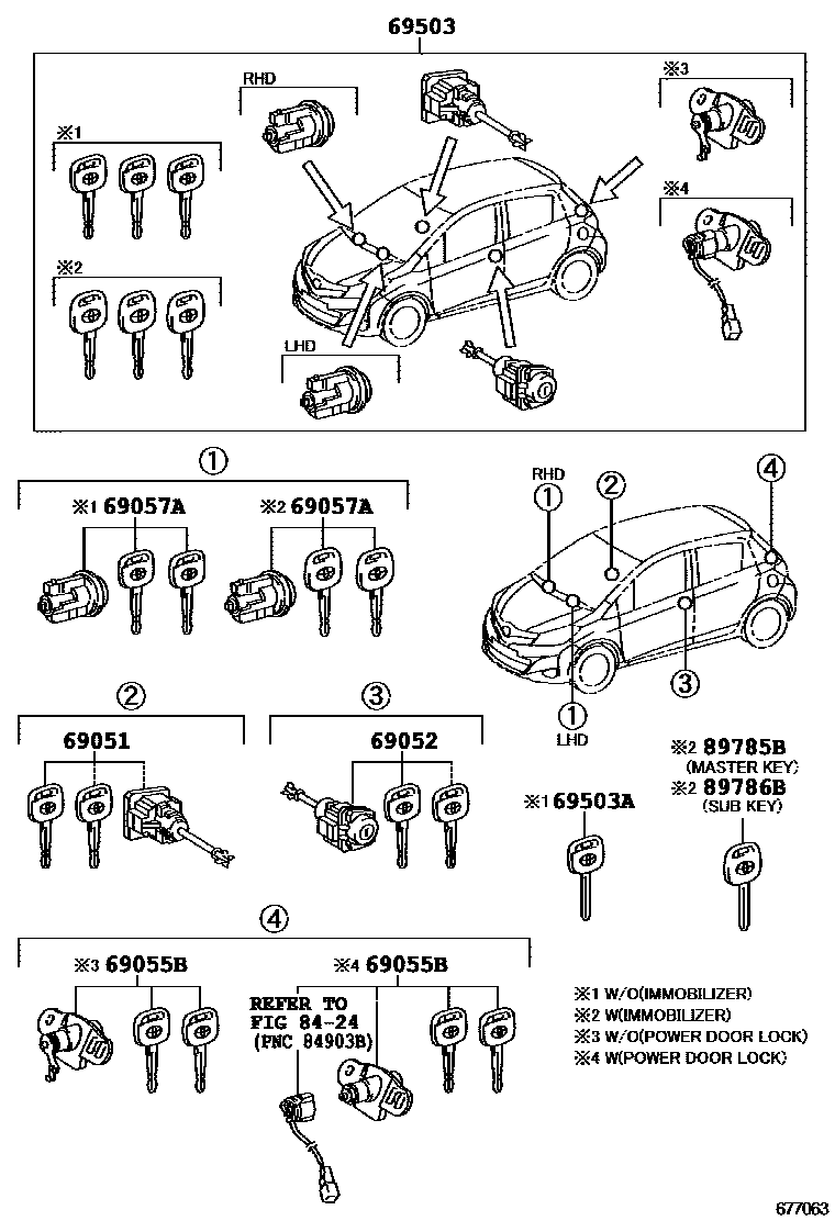 Toyota YARIS 锁芯组件 EPC diagram — 677063