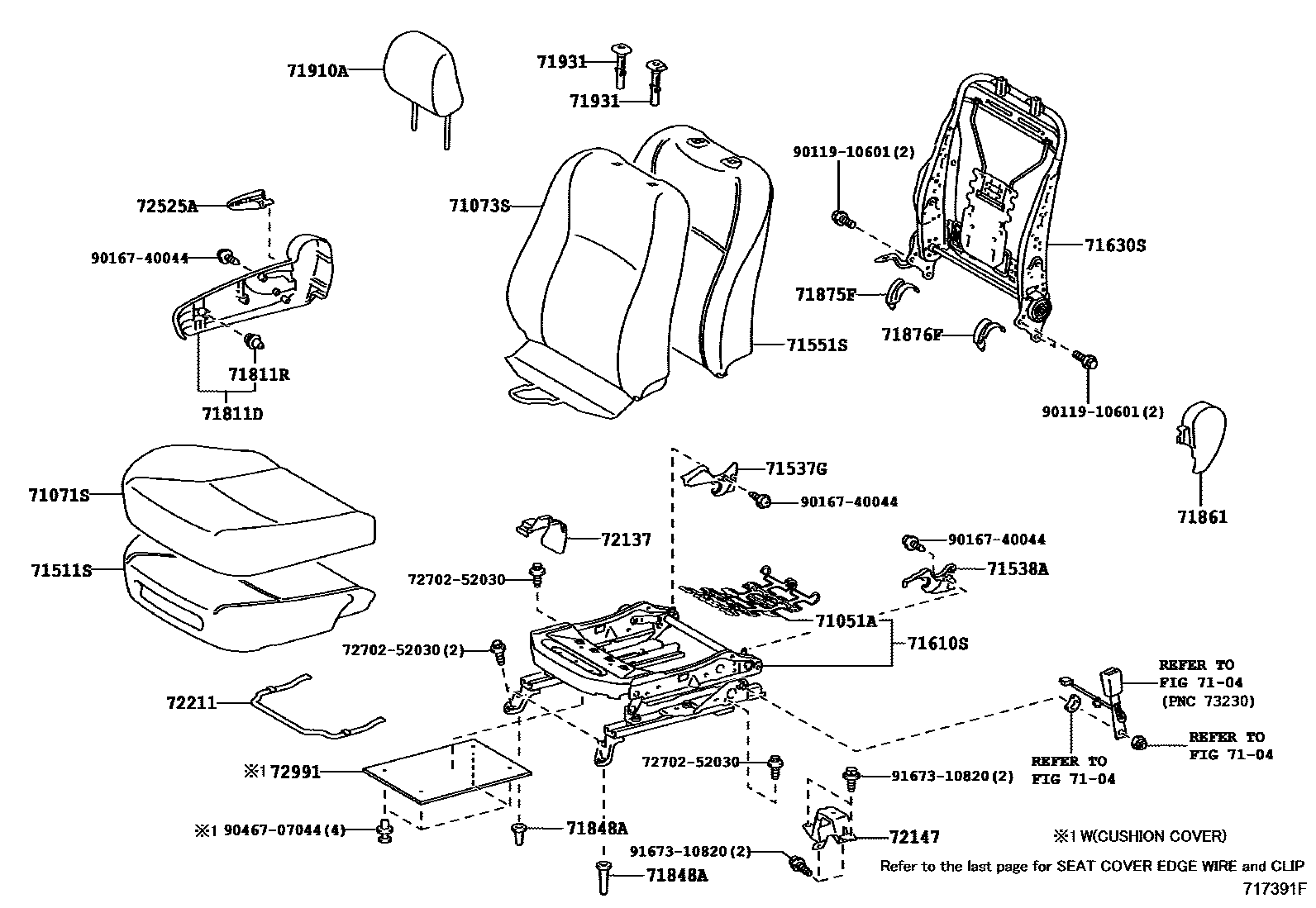 Toyota YARIS 前排座椅和座椅滑轨 EPC diagram — 717391F