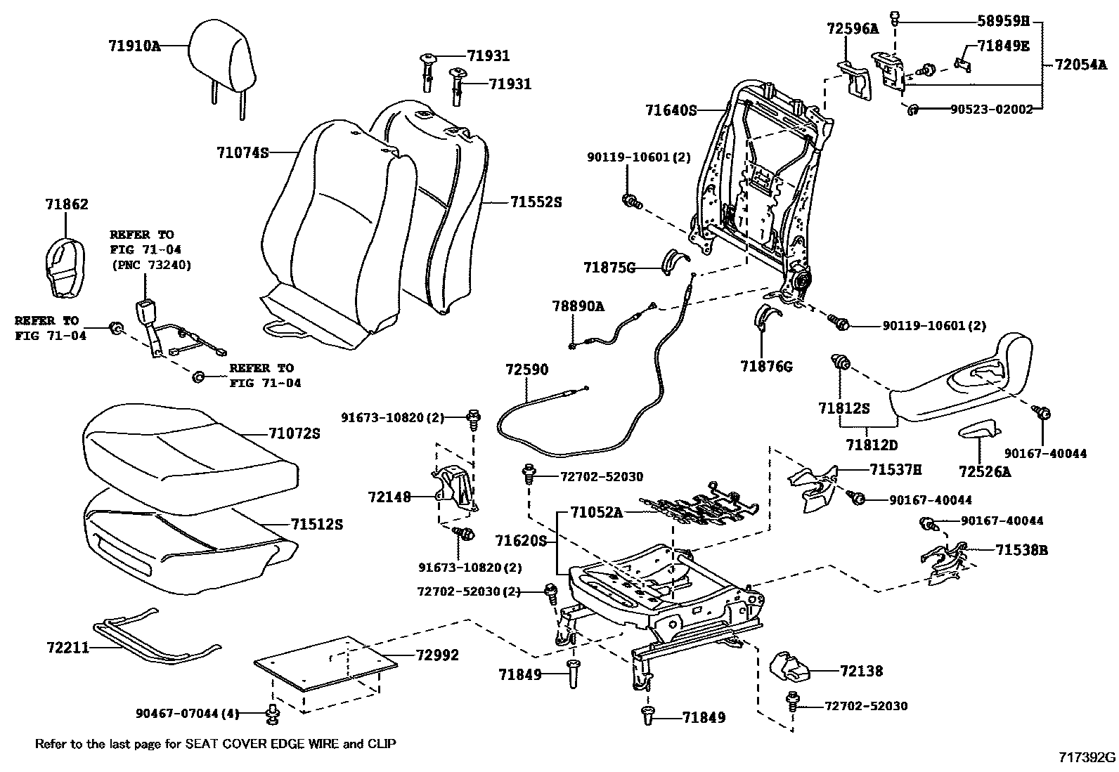 Toyota YARIS 前排座椅和座椅滑轨 EPC diagram — 717392G