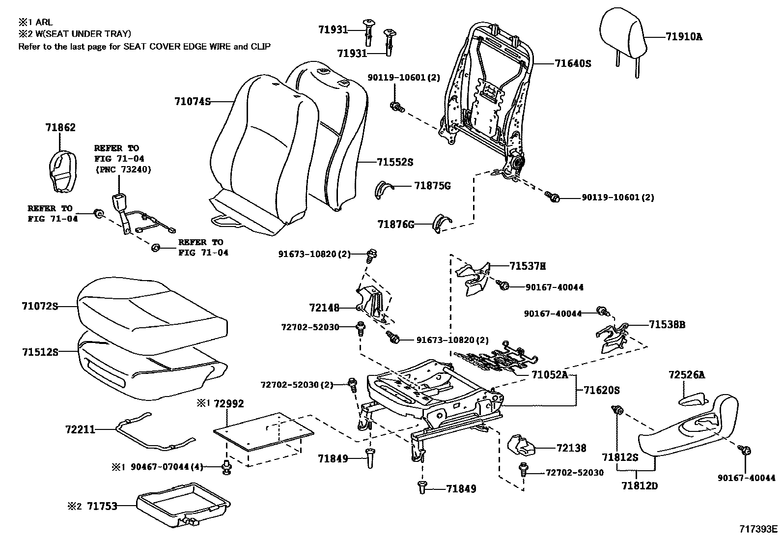 Toyota YARIS 前排座椅和座椅滑轨 EPC diagram — 717393E