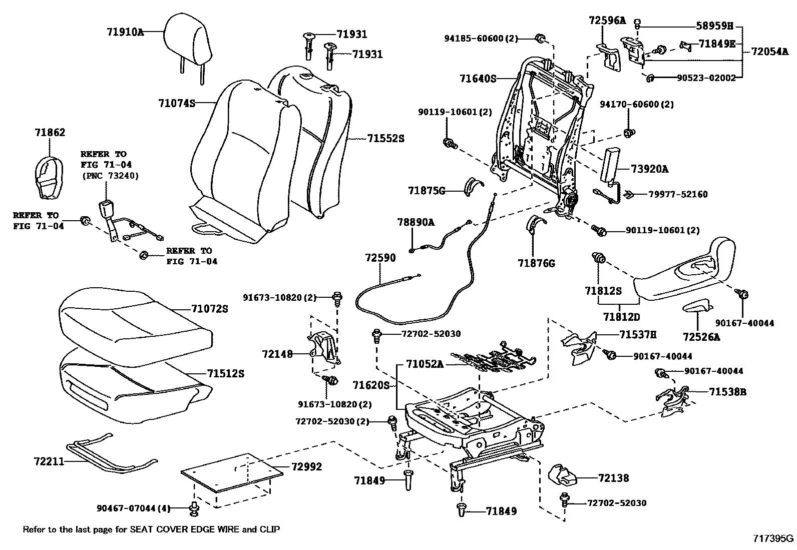 Toyota YARIS 前排座椅和座椅滑轨 EPC diagram — 717395G
