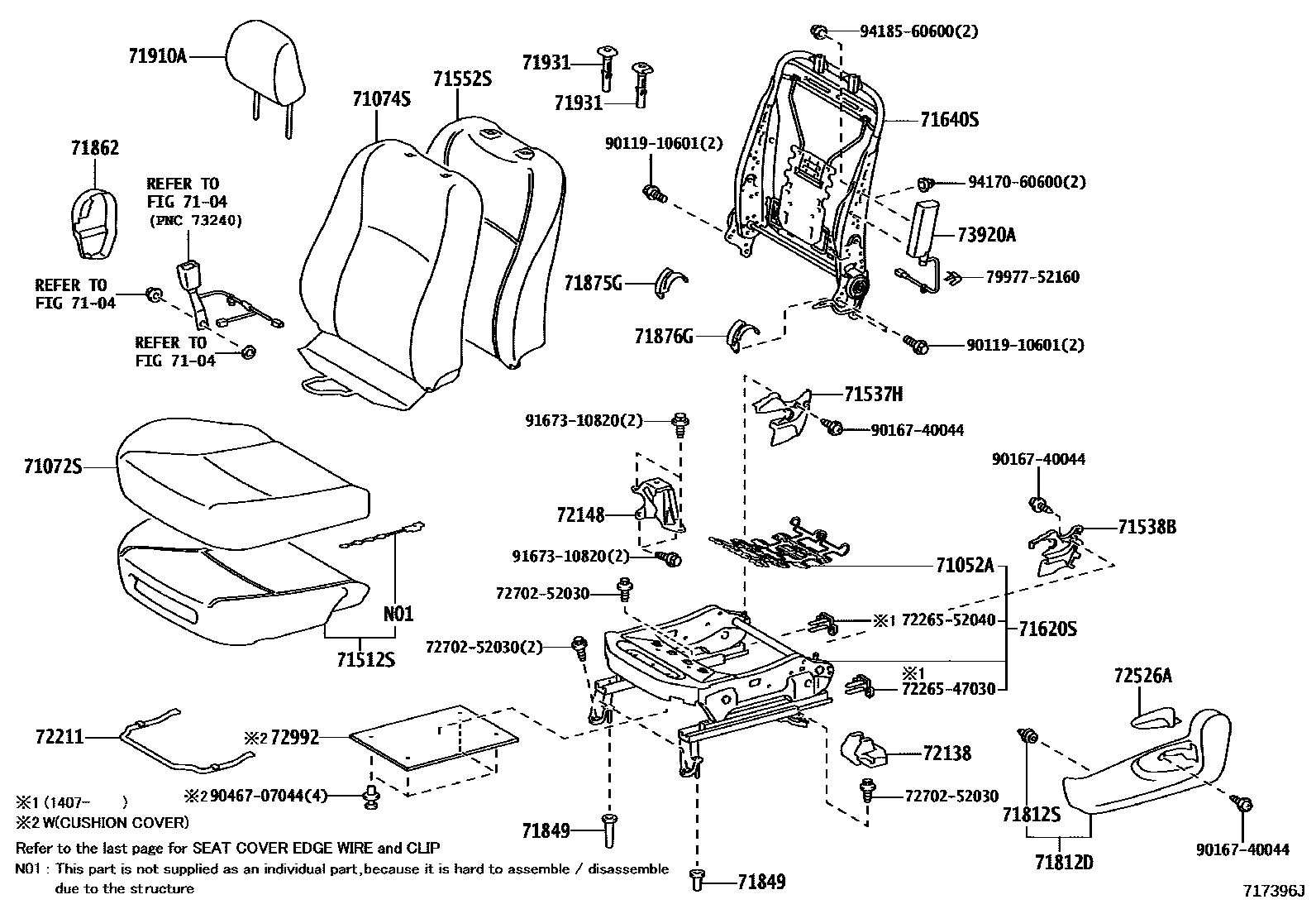 Toyota YARIS 前排座椅和座椅滑轨 EPC diagram — 717396J