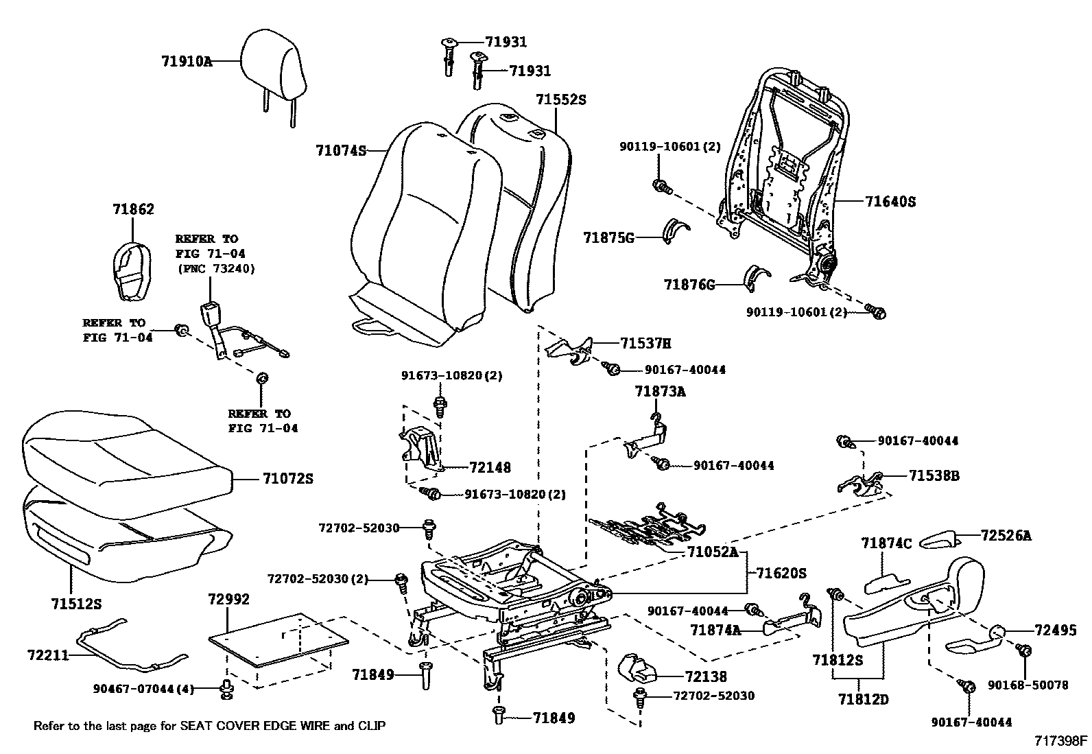 Toyota YARIS 前排座椅和座椅滑轨 EPC diagram — 717398F